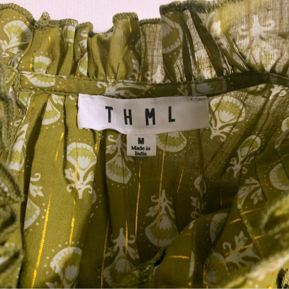 THML Olive Green Smocked Floral Short Sleeve Top - Picture 7 of 13